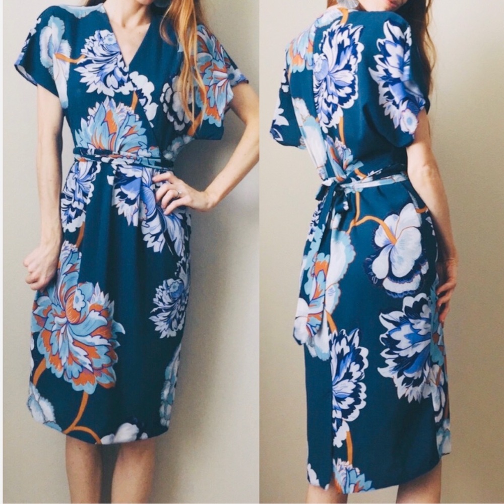 ASOS Floral Wrap Tie Midi Dress